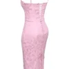 Ophelle Roze Jacquard Bodycon Midi-jurk met vetersluiting