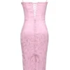 Ophelle Roze Jacquard Bodycon Midi-jurk met vetersluiting