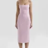 Ophelle Roze Jacquard Bodycon Midi-jurk met vetersluiting