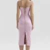 Ophelle Roze Jacquard Bodycon Midi-jurk met vetersluiting
