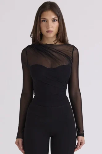 Orelia Zwarte gedrapeerde mesh body’s