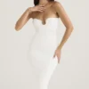 Oriana witte geribde gebreide strapless midi-jurk