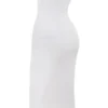 Oriana witte geribde gebreide strapless midi-jurk
