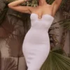 Oriana witte geribde gebreide strapless midi-jurk
