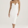 Oriana witte geribde gebreide strapless midi-jurk
