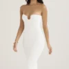 Oriana witte geribde gebreide strapless midi-jurk