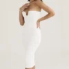 Oriana witte geribde gebreide strapless midi-jurk