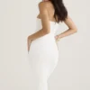 Oriana witte geribde gebreide strapless midi-jurk
