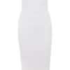 Oriana witte geribde gebreide strapless midi-jurk