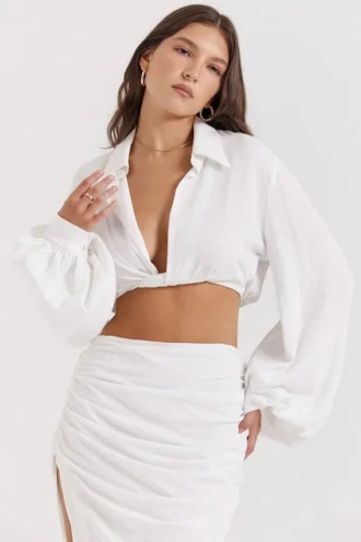 Palmer witte blouson-top met diep decolleté