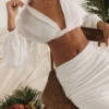 Palmer witte blouson-top met diep decolleté