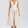 Paloma Vintage crèmekleurige satijnen midi-jurk met plooien
