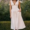 Paloma Vintage crèmekleurige satijnen midi-jurk met plooien