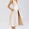 Paloma Vintage crèmekleurige satijnen midi-jurk met plooien
