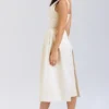 Paloma Vintage crèmekleurige satijnen midi-jurk met plooien