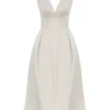 Paloma Vintage crèmekleurige satijnen midi-jurk met plooien