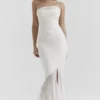 Pearla ivoorkleurige maxi-jurk met ruches