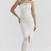 Pearla ivoorkleurige maxi-jurk met ruches