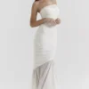 Pearla ivoorkleurige maxi-jurk met ruches