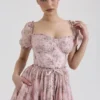 Penelope roze midi-jurk van chiffon met bloemenprint