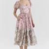Penelope roze midi-jurk van chiffon met bloemenprint