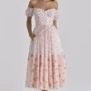 Penelope witte midi-jurk met rozenprint en georgette lint