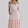 Penelope witte midi-jurk met rozenprint en georgette lint