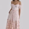 Penelope witte midi-jurk met rozenprint en georgette lint
