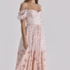 Penelope witte midi-jurk met rozenprint en georgette lint
