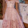 Penelope witte midi-jurk met rozenprint en georgette lint