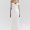 Perdi Vintage ivoorkleurige satijnen maxi-jurk