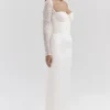 Perdi Vintage ivoorkleurige satijnen maxi-jurk