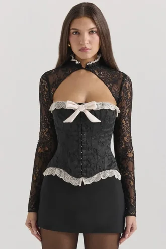 Perdita Zwart Metallic Jacquard Korsetten & Bolero’s