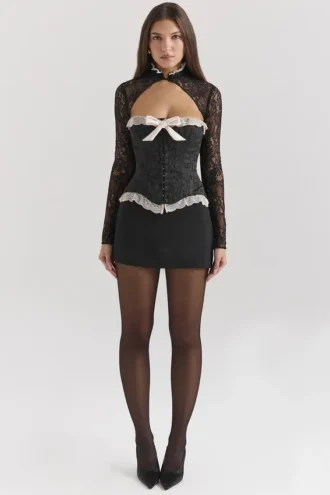 Perdita Zwart Metallic Jacquard Korsetten & Bolero’s