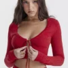 Perla Cherry geribbelde gebreide top