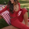 Perla Cherry geribbelde gebreide top