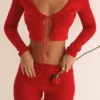 Perla Cherry geribbelde gebreide top