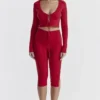 Perla Cherry geribbelde gebreide top