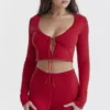 Perla Cherry geribbelde gebreide top