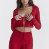 Perla Cherry geribbelde gebreide top