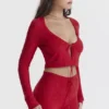Perla Cherry geribbelde gebreide top
