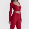 Perla Cherry geribbelde gebreide top