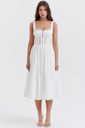 Perle witte midi-jurk met kanten rand
