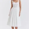 Perle witte midi-jurk met kanten rand
