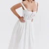 Perle witte midi-jurk met kanten rand