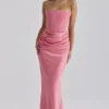 Persephone Framboos Satijn + Crêpe Strapless Korset Maxi Jurk