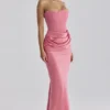 Persephone Framboos Satijn + Crêpe Strapless Korset Maxi Jurk