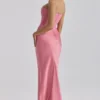Persephone Framboos Satijn + Crêpe Strapless Korset Maxi Jurk