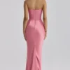 Persephone Framboos Satijn + Crêpe Strapless Korset Maxi Jurk