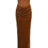 Persephone koffiekleurige fluwelen strapless korset maxi-jurk